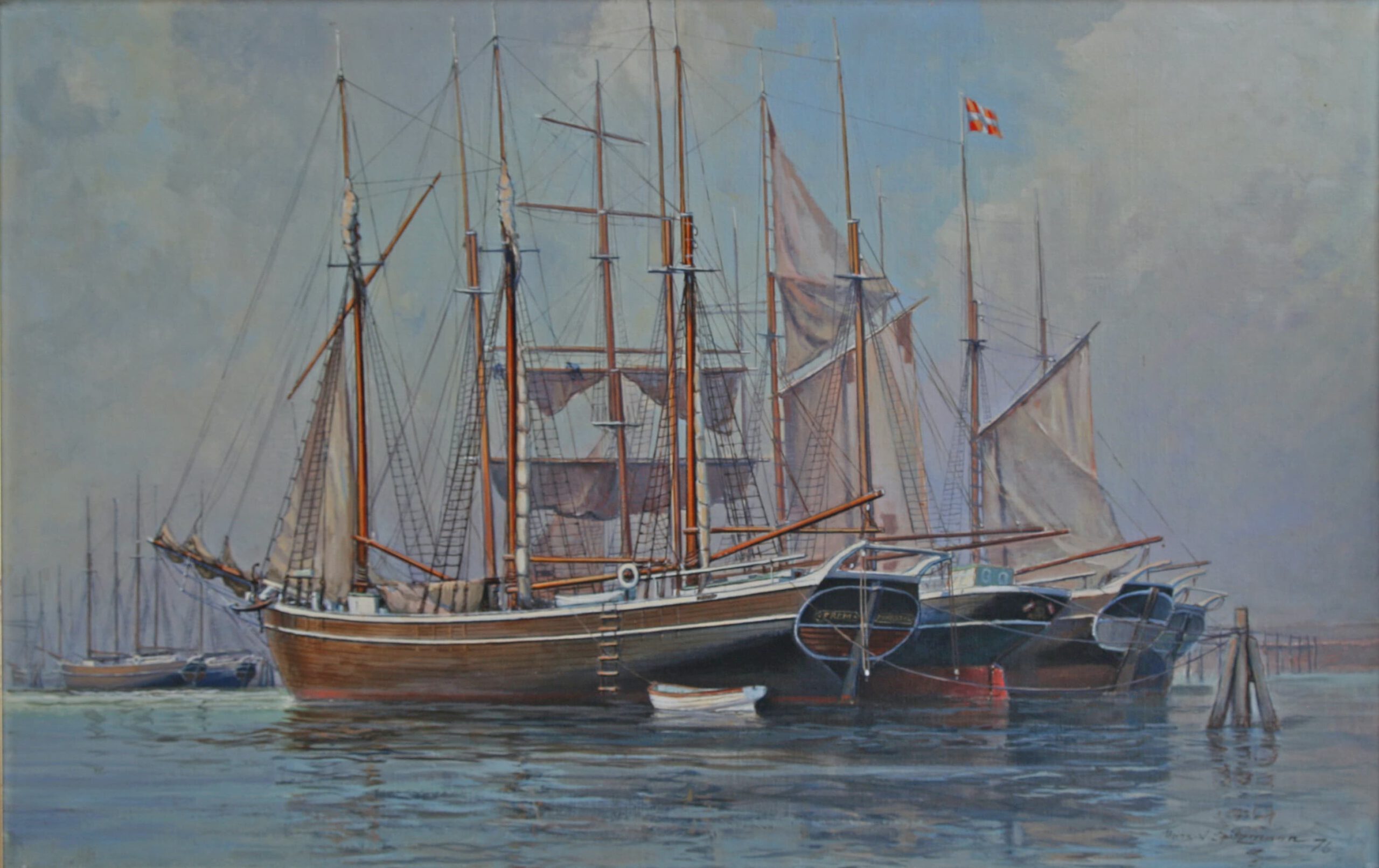 Frachtsegler aufgelegt in Marstal - gemalt von H.-W. Spitzmann